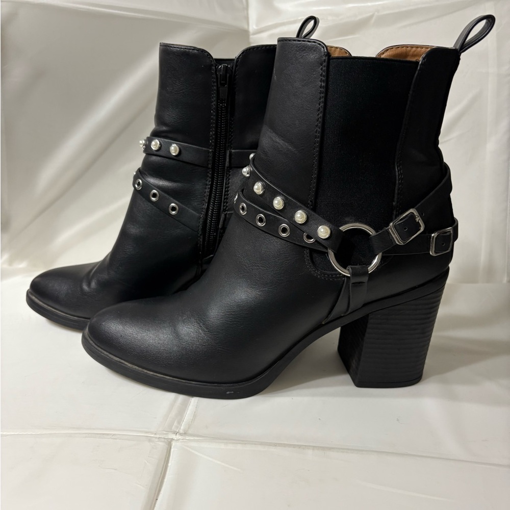 Only Black Heeled Boots with Studded Details